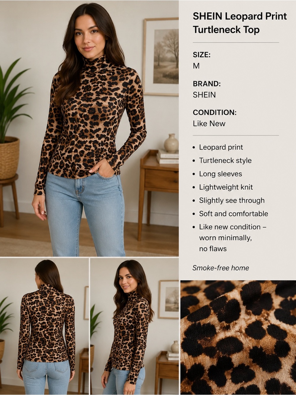 Women’s Leopard Print Turtleneck Top